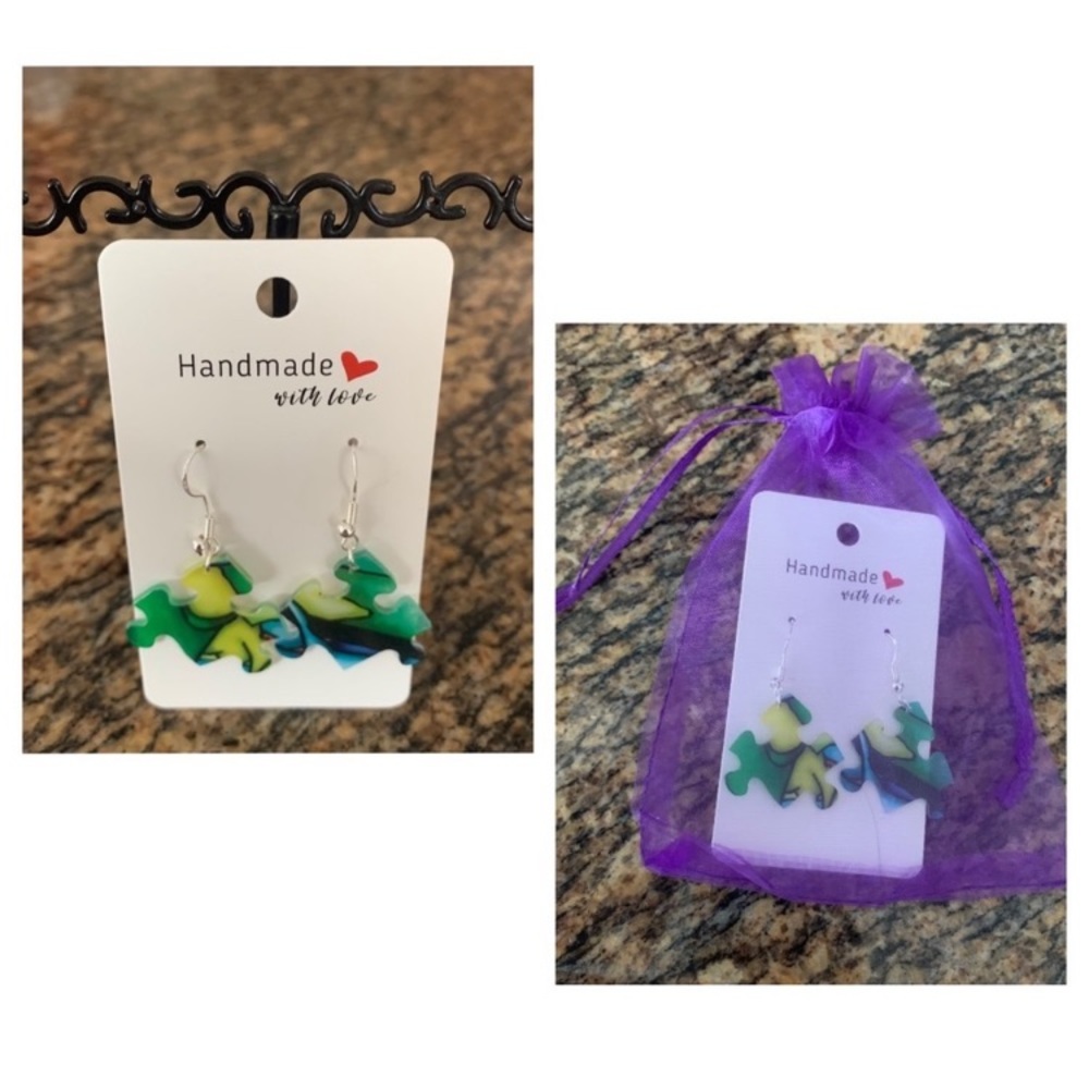 Handmade puzzle earrings - Picture 1 of 9